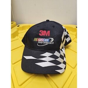 NASCAR Hat Cap Strap Back Mens Black White Checkered Racing Performance Race Car